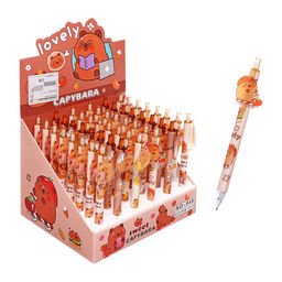 Цена за 48 шт. Ручка гелевая-прикол, автоматическая, синий стержень Капибара, МИКС