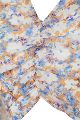 Cok Renkli Cicek Desenli Cut Out Detayl? Mini Astarl? Sifon Dokuma Tulum TWOSS23TU00113