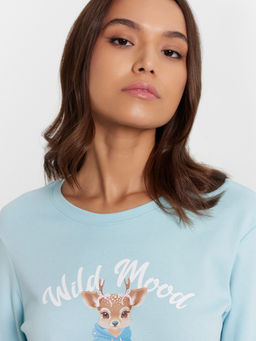 Пижама женская голубая с принтом Wild mood тихая вода +оленята с бантиками 592514 - Mark formelle фото 5