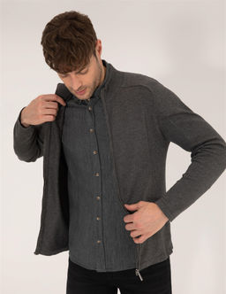 Gri Melanj Slim Fit Fermuarl_ Triko H_rka
