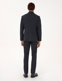 Lacivert Slim Fit Flanel Dokulu Kuma_ Pantolon