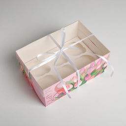 Цена за 5 шт. Коробка для капкейков, кондитерская упаковка, 6 ячеек С 8 Марта, 23?16?10 см