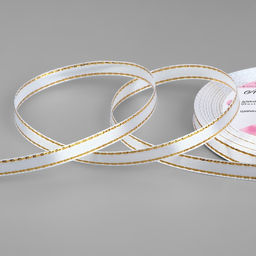 Цена за 3 шт. Лента атласная, с золотым люрексом, 6 мм, 23±1 м, белая №001