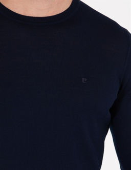 Lacivert Slim Fit Bisiklet Yaka Y_n Kar___ml_ Basic Triko Kazak