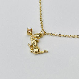 Колье на цепочке с Лунным камнем и подвеской "Кошка" 42 см +