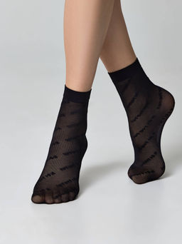 Цена за 2 пары. Носки Классические CONTE FANTASY Носки с эффектом мелкой сетки и надписями Intuition nero - Conte elegant фото 2