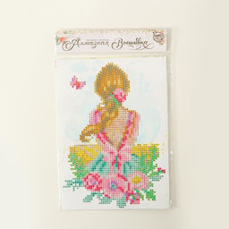 Алмазная мозаика с частичным заполнением на холсте Девушка, 15?21 см