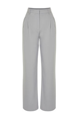 Limited Edition Gri Straight/Duz Kesim Pilili Dokuma Pantolon TWOAW23PL00401