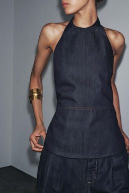 ZW COLLECTION DENIM HALTER TOP - Zara фото 4