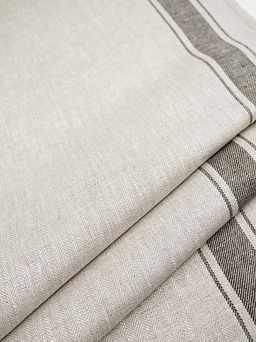 Льняной жаккард "Черная полоска" цв.натуральный, ш.1.5м, лен-100%, 170гр/м.кв