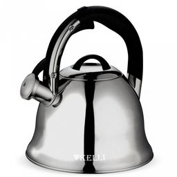 Чайник из нержавеющей стали "Kelli" 3л, со свистком, капсульное дно, зеркальная полировка, пластиковая ручка (Китай) Подходит для всех видов плит.