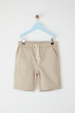 Ekru Erkek Cocuk %100 Pamuk Cep Detayl? Lastikli Dokuma Sort & Bermuda TKDSS25SR00027