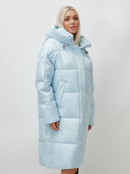 Пальто летучая мышь женское с капюшоном зимнее голубого цвета 9619Gl - Mtforce фото 13