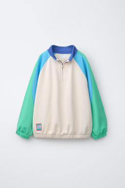SUDADERA COLOR BLOCK / Verde / Crudo