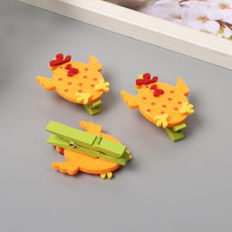 Декор для творчества дерево, фетр «Прищепка. Петушок-яйцо», набор 3 шт. 1.8×4×4.8 см