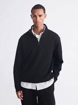 Fermuarl? Dik Yaka Erkek Kal?n Sweatshirt