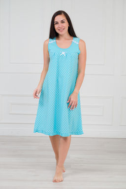 Ночная сорочка из кулирки Василиса горох на бирюзе - Амадэль фото 2