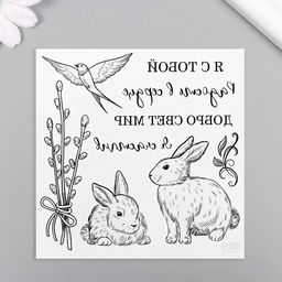 Цена за 3 шт. Переводные тату чёрные Кролики и верба, временные татуировки, 10?10 см - Арт узор фото 4