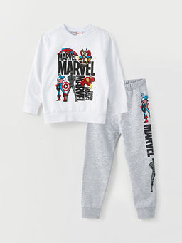 Bisiklet Yaka Marvel Bask?l? Uzun Kollu Erkek ?ocuk Sweatshirt ve E?ofman Alt?