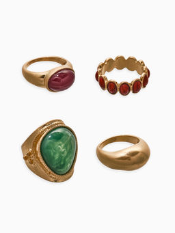 Набор колец 4 шт "Новый стиль" винтаж, размер МИКС, цвет зелёно-коричневый в золоте