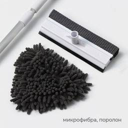 Щётка для окон, телескопическая ручка 47(80.5) см, поролон, две насадки из микрофибры с держателем 11.56.5 см - Simaland фото 2