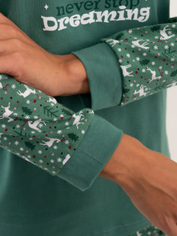 Пижама женская кулирка с брюками "ЗИМНИЙ ЛЕС" ЗЕЛЕНЬ