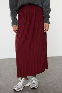 Bordo Yuksek Bel Pilise Esnek Maxi Orme Etek TWOAW25ET00041