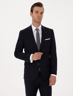 Lacivert Slim Fit Tak_m Elbise - Cacharel фото 3
