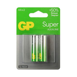 Цена за 2 шт. Батарейка алкалиновая GP Super, AA, LR6-2BL, 1.5 В, блистер, 2 шт.
