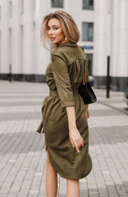 Платье-рубашка хаки