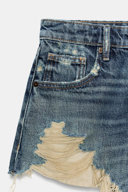 SHORTS DENIM TRF TIRO ALTO ROTOS / Azul - Zara фото 9