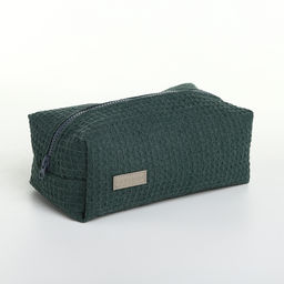 Косметичка женская на молнии TEXTURA, объёмная, большая, мягкая, вафельная текстура, зелёная  фото 4