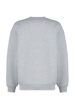 Gri Animal Nak?sl? Regular/Normal Kal?p Kal?n Ici Polarl? Orme Sweatshirt TWOAW24SW00196