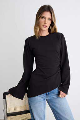 Siyah %100 Pamuk Bele Oturan Asimetrik Bisiklet Yaka _rme T-Shirt TWOAW27TS00011 - Trendyolmilla фото 2
