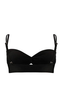 Siyah Straplez Drapeli Kapl? Bikini Ustu TBESS26BU00010