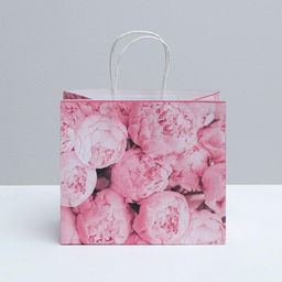 Пакет подарочный крафтовый Пионы, 25 22 12 см - Дарите счастье фото 2