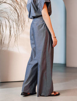 Брюки палаццо в полоску из легкого хлопкового поплина - Vilatte фото 3