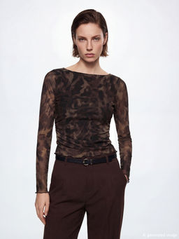 Kay?k Yaka Leopar Desenli B?zg?l? Bluz