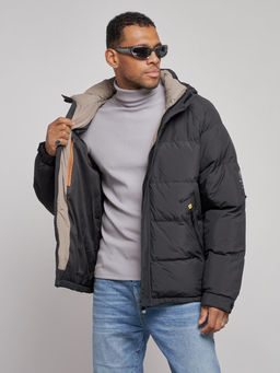 Куртка спортивная болоньевая мужская зимняя с капюшоном черного цвета 3111Ch - Wonderrman фото 8