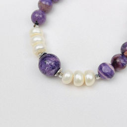 Браслет из Чароита с Жемчугом 18,5 см + - Радуга самоцветов фото 2