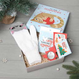 Новогодний подарочный набор Подарочек варежки размер 19 и аксессуары