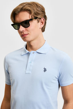 Erkek Slim Fit Polo Yaka A__k Mavi Basic Ti__rt