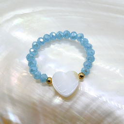 Колечко на резинке с перламутром Сердце и цирконом цвет небесно голубой - Радуга камня фото 14