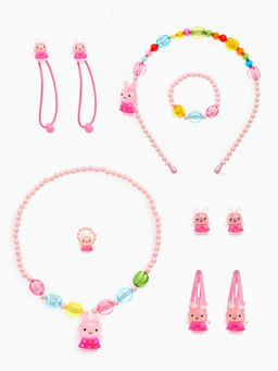 Набор детских украшений Выбражулька «Зайчики», 9 предметов: ободок, 2 резинки, 2 заколки, клипсы, кулон, браслет, кольцо, МИКС