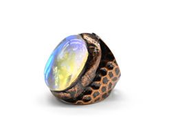 Кольцо с опалом искусственным 19*29мм, размер 17,5 Радуга камня