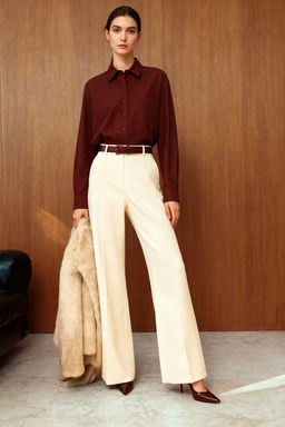 Koyu Bordo Tek Cepli Boyfriend/Genis Kal?p Pamuklu Dokuma Gomlek TWOAW20GO0115