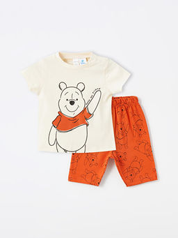 Bisiklet Yaka Winnie The Pooh Bask?l? Erkek Bebek ?ortlu Pijama Tak?m?