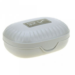 Мыльница настольная пластмассовая "Рельефная" овальная, 13,5х9х5,5см, с крышкой, матовый пластик, цвета микс, в п/эт пакете (Китай)