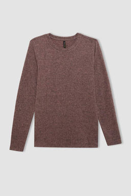 Женская повседневная базовая однотонная футболка с круглым вырезом и длинными рукавами обычного кроя