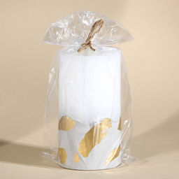 Свеча интерьерная, белая с бетоном и поталью, столбик, 12,5 х 7 см